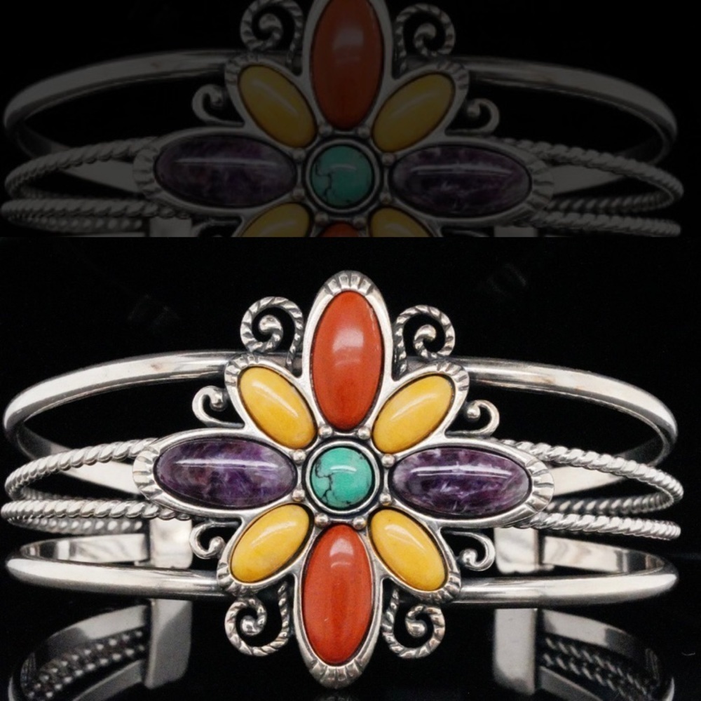Relios by Carolyn Pollack Sterling Silver and Multi-Stone Cuff Bracelet